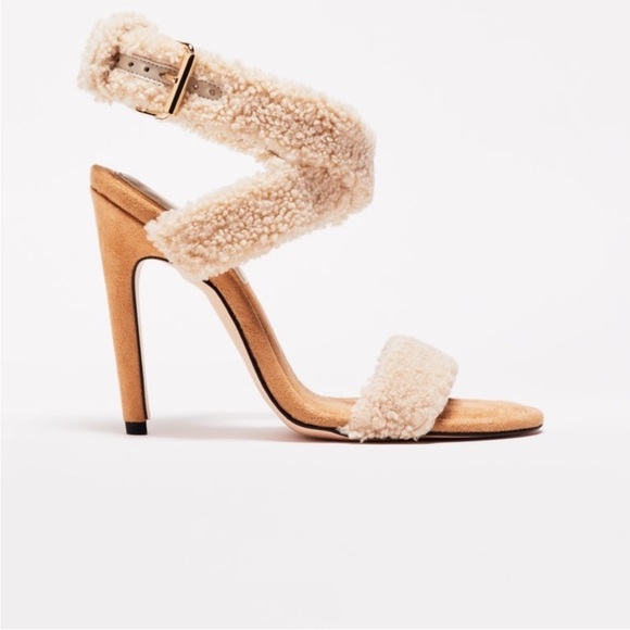 GOOD AMERICAN Faux Shearling Ankle Strap Sandals - Picture 6 of 15